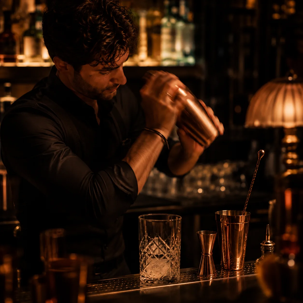 Bartender shaking a cocktail